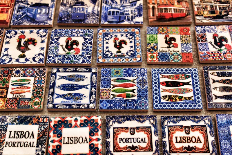 Fridge souvenir magnets imitating portuguese tiles royalty free stock images Fridge souvenir magnets imitating portuguese tiles royalty free stock images