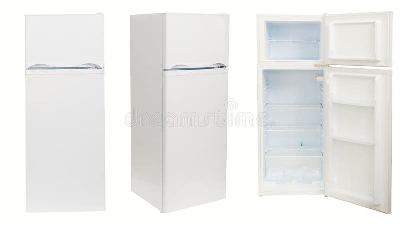 Fridge in three positions, isolated royalty free stock photography