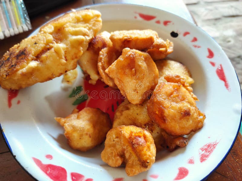 Fried Bananas and Fried Tape Served on a Zinc Plate. Stock Image
