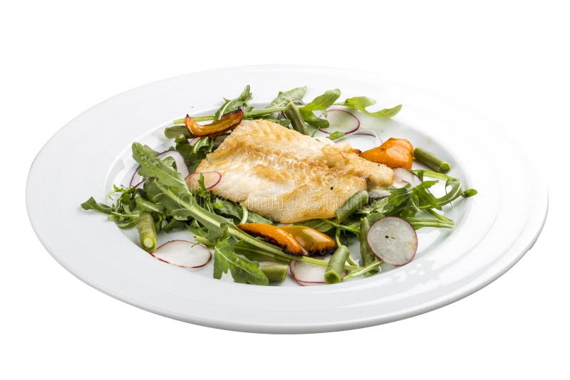 Fried bass with salad. royalty free stock photos Fried bass with salad. royalty free stock photos