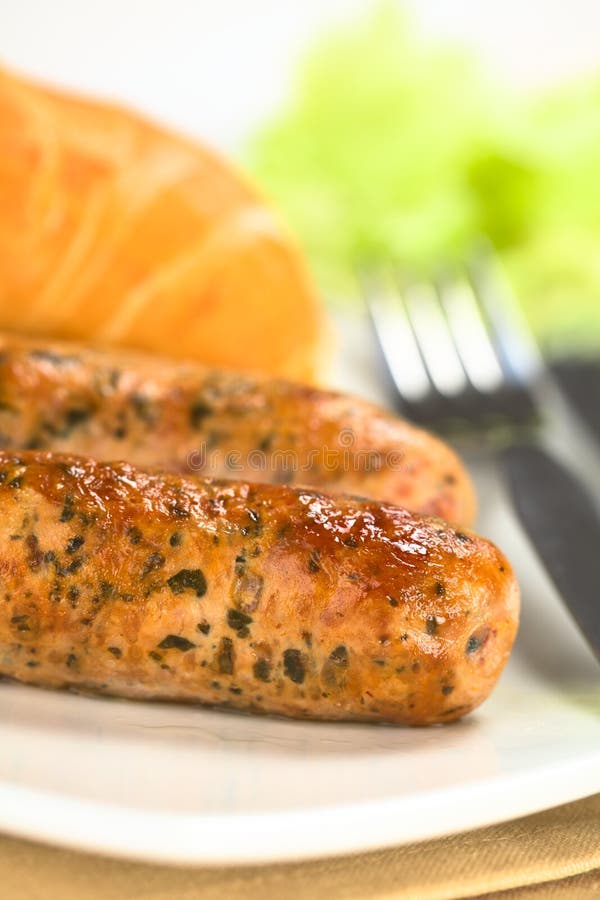 Fried Bratwurst with Bun stock image. Image of fast, european 35441885