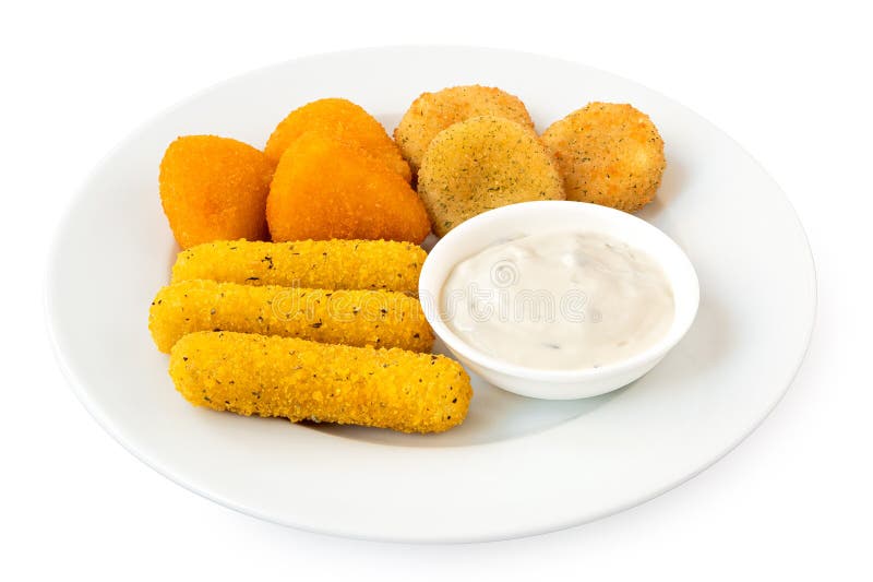 Fried Breaded Brie and Camembert Nuggets and Mozzarella Sticks on a