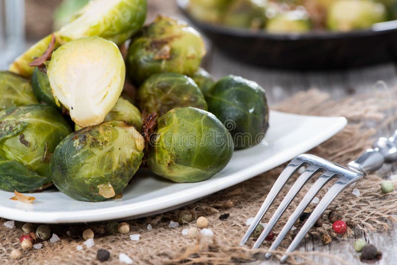 Fried Brussel Sprouts with Ham Stock Image Image of sprouts, diet