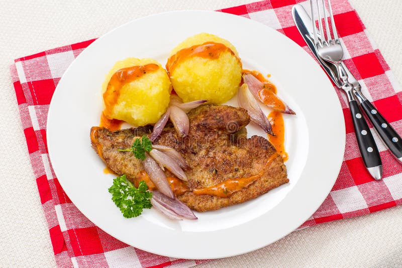 Fried Calf S Liver with Shallots, Top View Stock Image Image of herbs