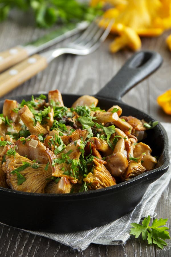 Fried Chanterelle Mushrooms Stock Photo Image of fried, drink 41835310