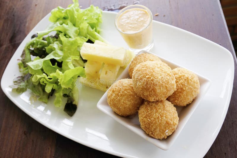 Fried Cheese Ball with Salad in the Dish Stock Photo Image of cheese, golden 58681448