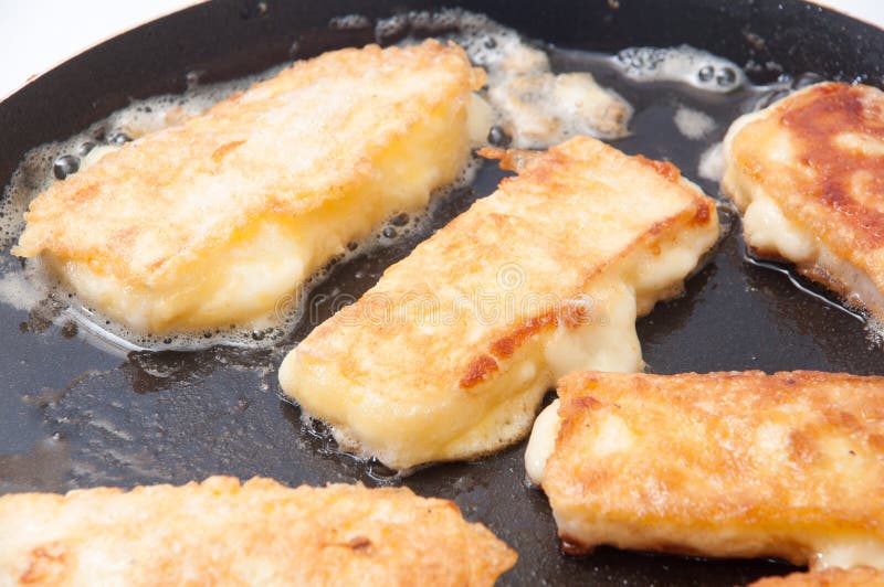 Fried Cheese in Hot Oil in a Frying Pan Stock Image Image of delicacy