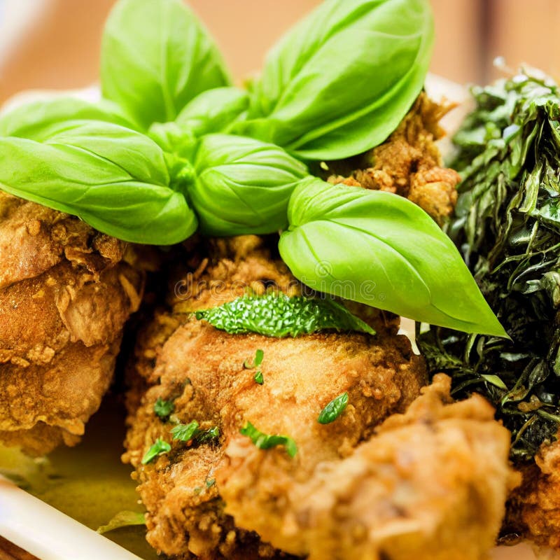 Fried Chicken with Basil Leaves Stock Image - Image of fried, produce ...