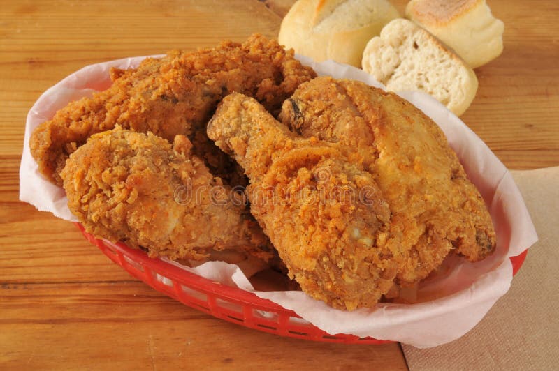 Fried chicken in a basket stock photo. Image of deep - 35261472