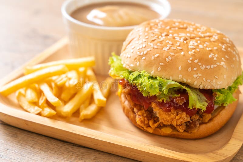 Fried chicken burger stock images