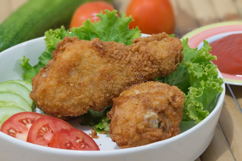 Deep Fried Spring Chicken in Golden Lemon Batter with Salad Stock Image Image of colorful