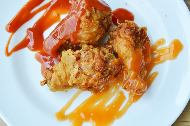Fried Chicken Dressing Ketchup and Chili Sauce on White Dish Stock Image Image of plate, fried