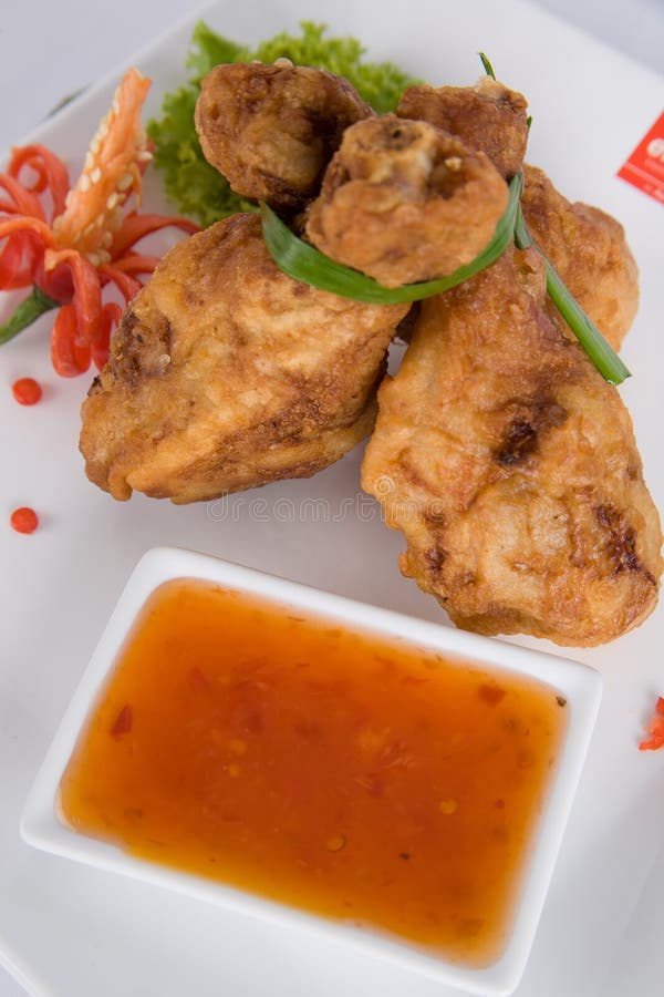 Fried Chicken Drumstick with Chicken Dip Stock Photo Image of sauce