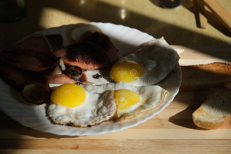 Fried Chicken Egg and Sausages Stock Image Image of background, food