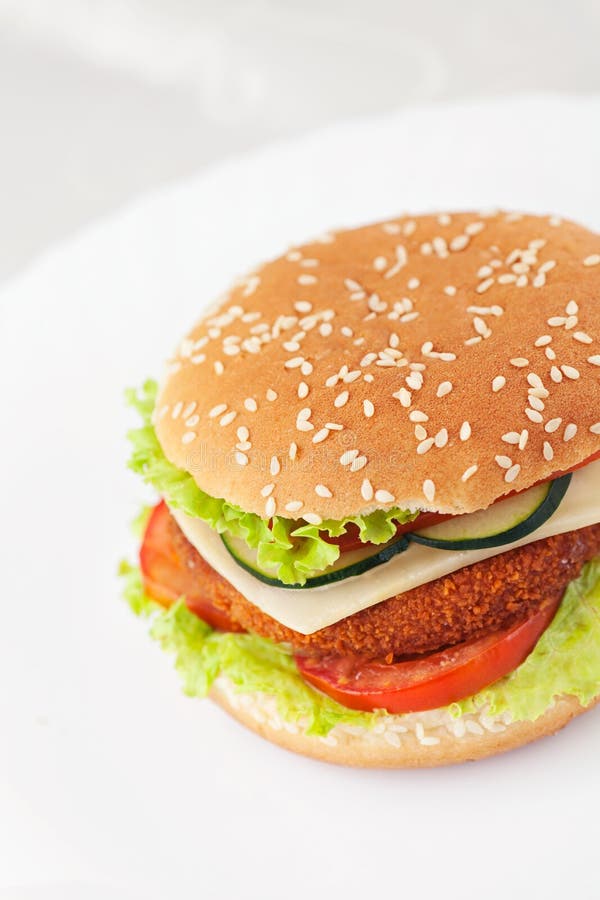 Fried chicken or fish burger sandwich