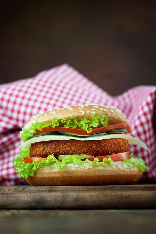 Fried chicken or fish burger sandwich stock images