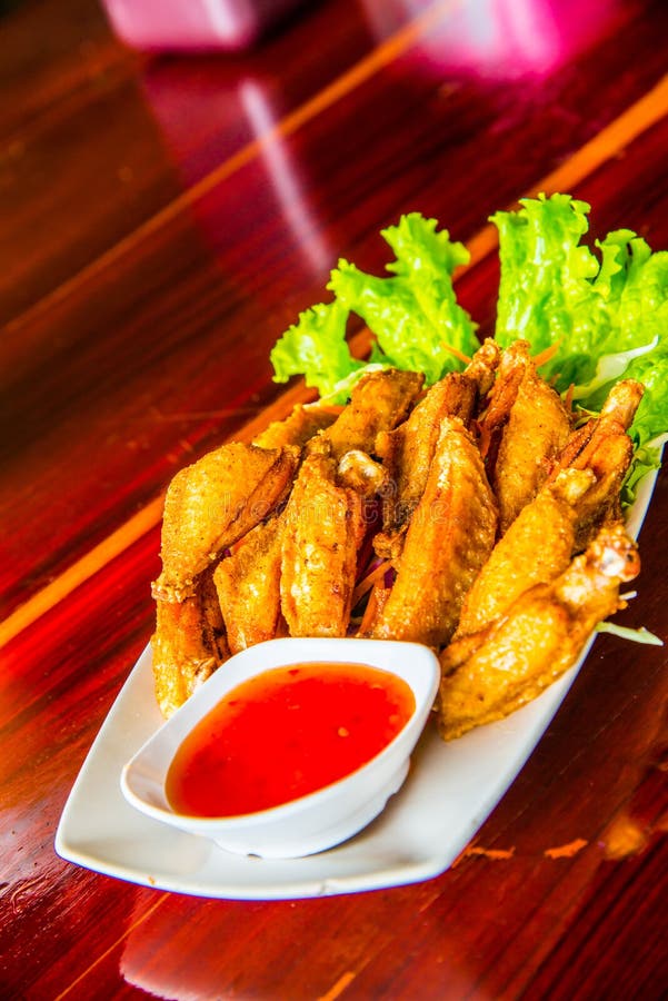 Fried Chicken with Fish Sauce on Modern Plate Stock Image Image of