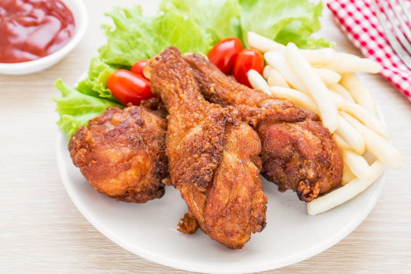 Fried Chicken and Fries with Ketchup Stock Image Image of chicken