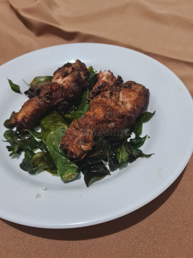 Fried Chicken with Chili and Bay Leaf Stock Photo Image of chili