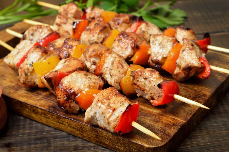 Fried chicken kebabs stock image. Image of pepper, kebab 114430035
