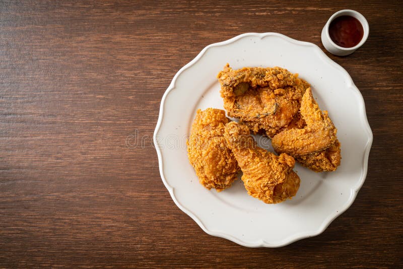 Fried Chicken with Ketchup on Plate Stock Photo Image of dinner