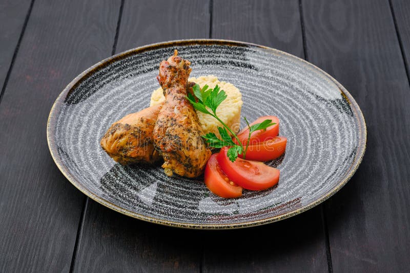 Fried Chicken Leg with Millet Porridge Stock Image Image of meal