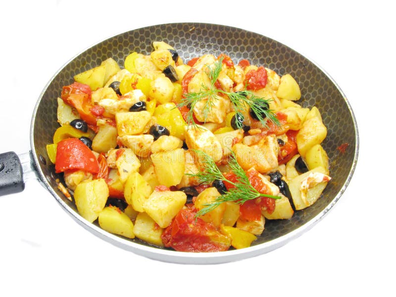 Fried chicken meat with vegetables stock photography