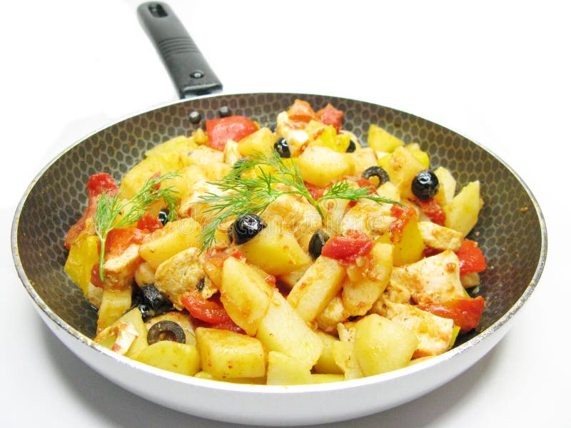 Fried chicken meat with vegetables royalty free stock photography