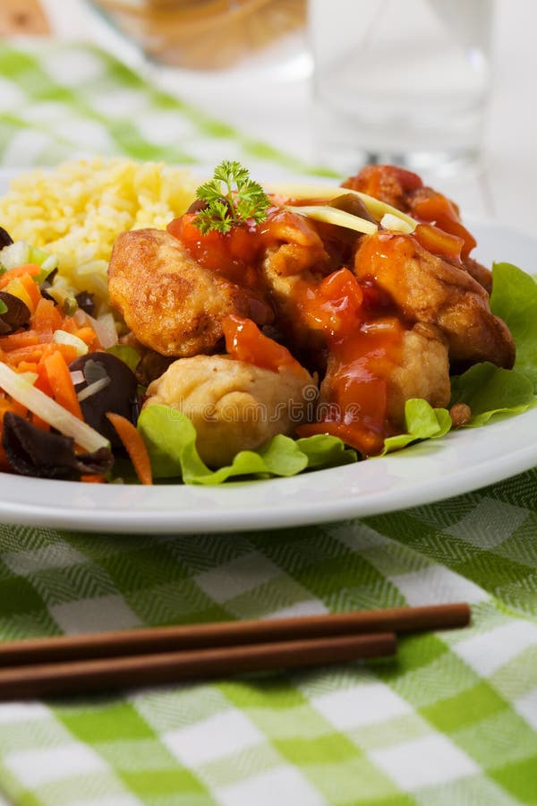 Fried Chicken Pieces in Batter with Sweet and Sour Sauce Stock Photo Image of meal, chinese