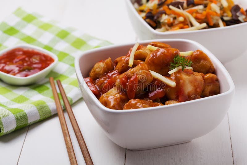 Fried Chicken Pieces in Batter with Sweet and Sour Sauce Stock Photo Image of fast, pieces