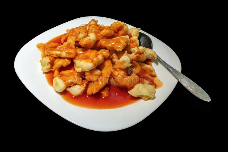 Fried Chicken Pieces with Sauce on a White Plate Stock Photo Image of