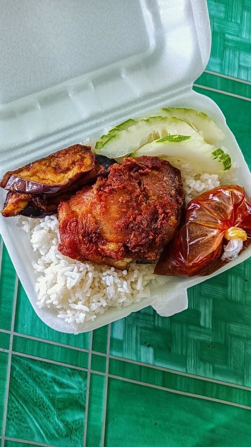 Fried Chicken with Rice and Vegetables in Takeout Container