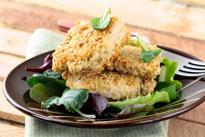 Fried chicken in sesame seeds