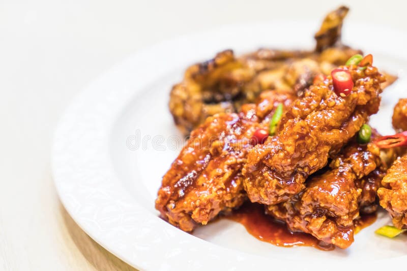 Fried Chicken with Spicy Sauce Stock Photo Image of sesame, pepper 101986660