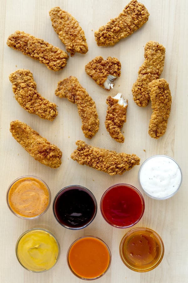 Fried Chicken Strips with Variety of Sauces Stock Image Image of