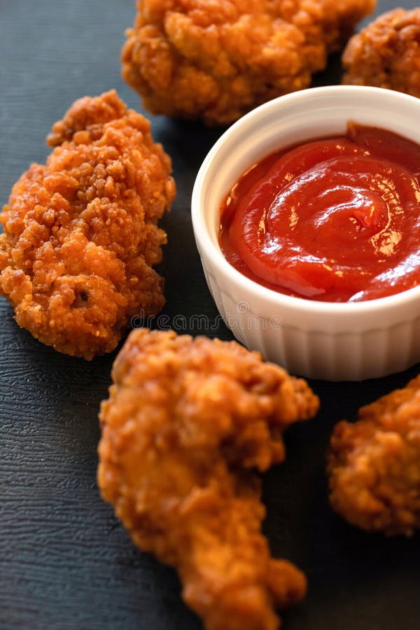 Fried Chicken Strips Breaded and Sauce Closeup Stock Image Image of