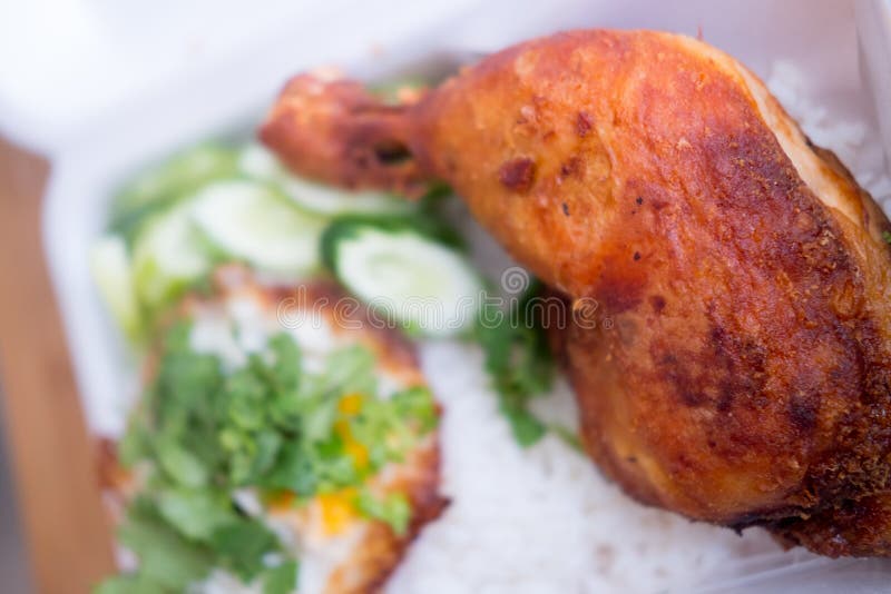 Fried Chicken Thigh with Fried Egg on Rice in from Box Stock Photo Image of picnic, lunch