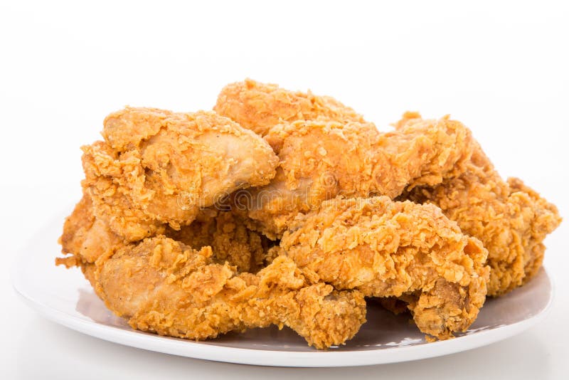 Fried Chicken on White Plate and Background Stock Image - Image of ...