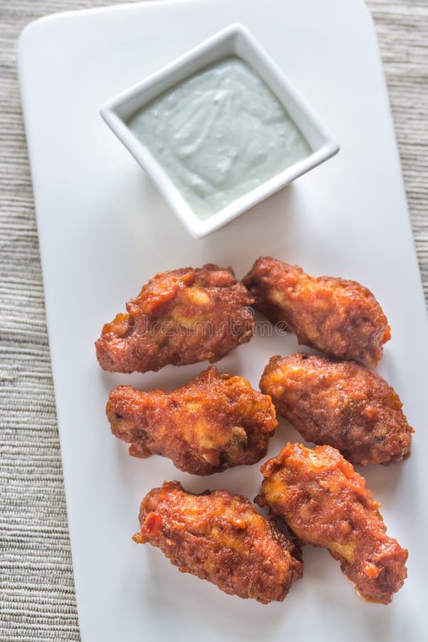 Fried Chicken Wings with Blue Cheese Sauce Stock Photo Image of