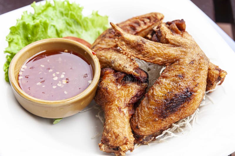 Fried Chicken Wings with Chili Sauce Stock Photo Image of appetizer