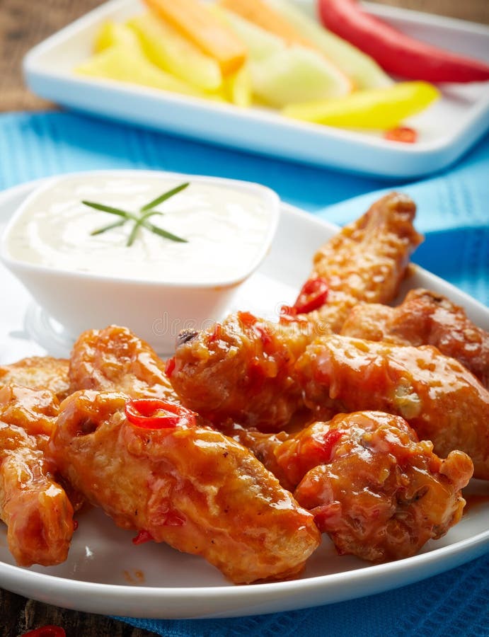 Fried Chicken Wings with Sweet Chili Sauce Stock Image Image of
