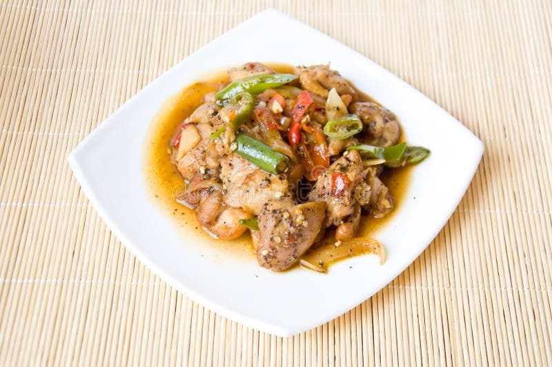 Fried Chiken with Black Chili Pepper Stock Photo Image of meat, asia