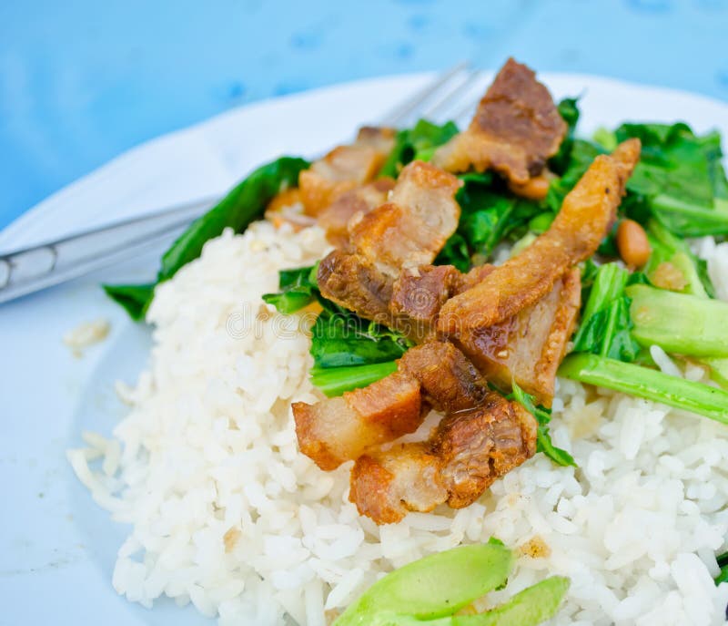 Fried Chinese Broccoli with Crispy Pork