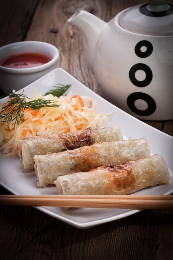 Fried Chinese Spring rolls stock photo. Image of snack 80895292
