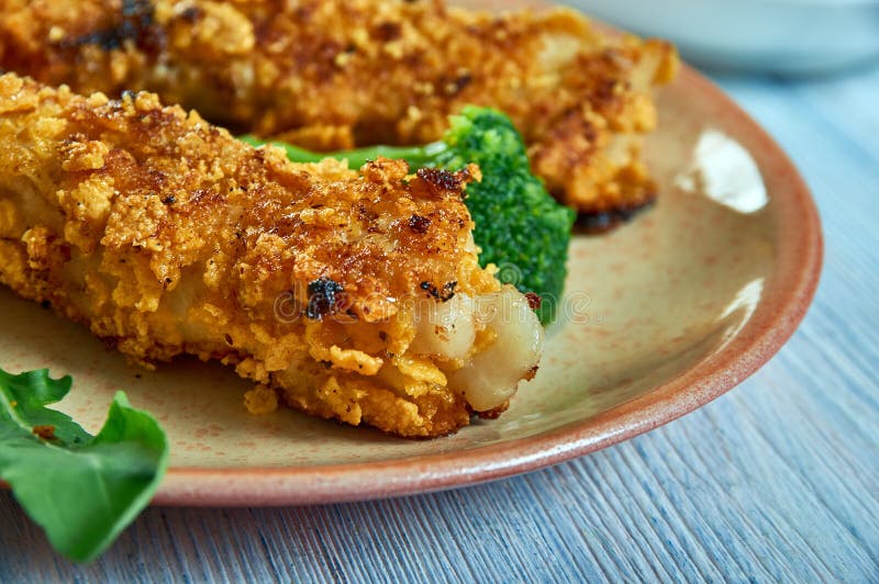 Fried Cod in Coconut Curry Flakes Stock Photo Image of cuisine, white