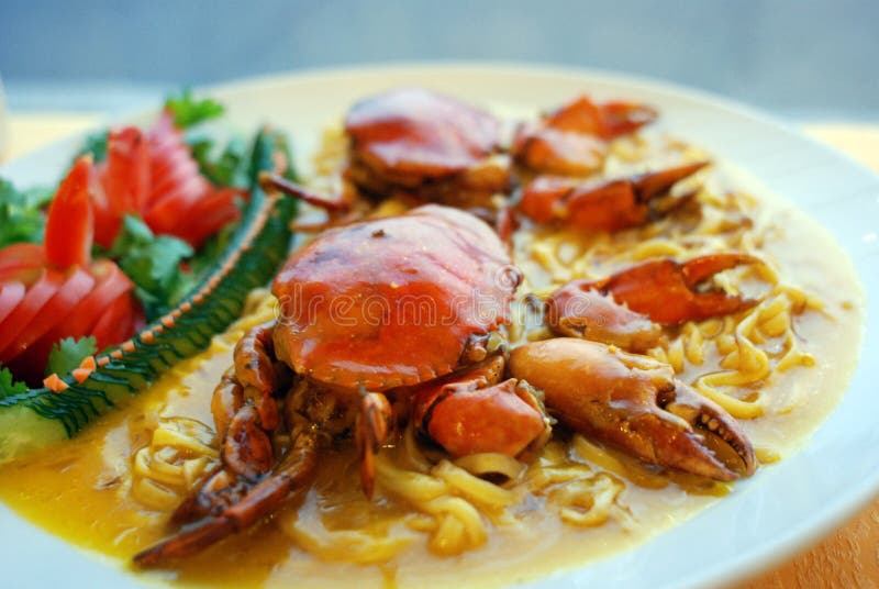Fried crab and noodles stock image. Image of noodles, china 4110287