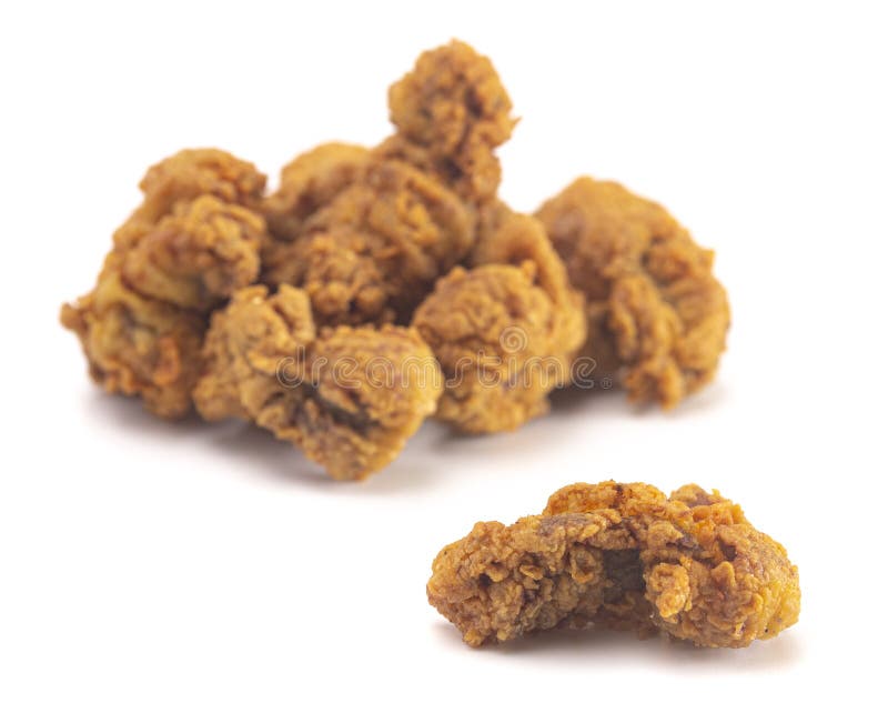 Fried and Crispy Chicken Gizzards on a White Background Stock Image