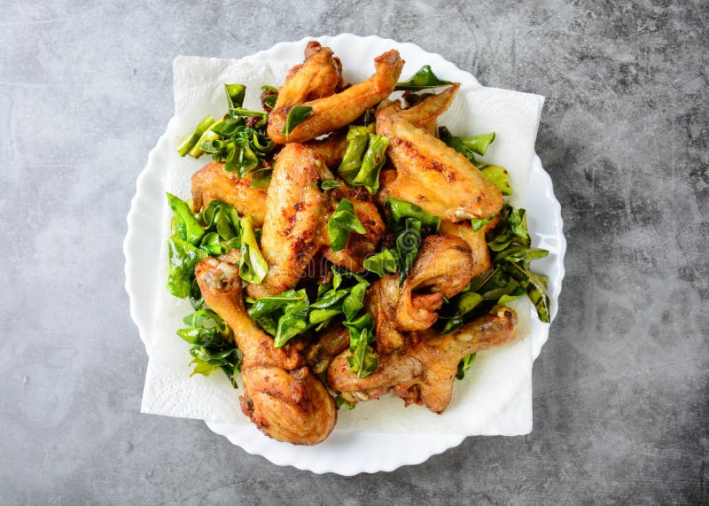 Fried Crispy Chicken Wings with Herbs Stock Image Image of appetizer