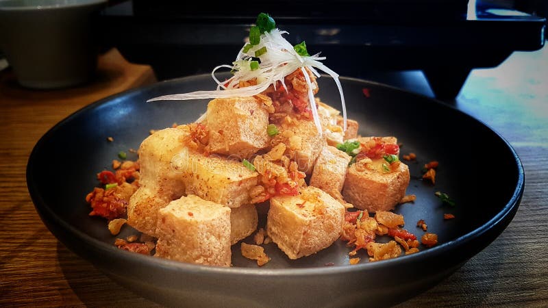 Fried Crispy Tofu Spicy and Chili Stock Image - Image of chili