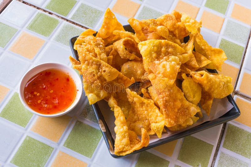 Fried Dumplings with Red Chili Sauce Stock Image Image of appetizer